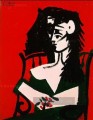 Femme a la mantille sur fond rouge I 1959 Kubismus